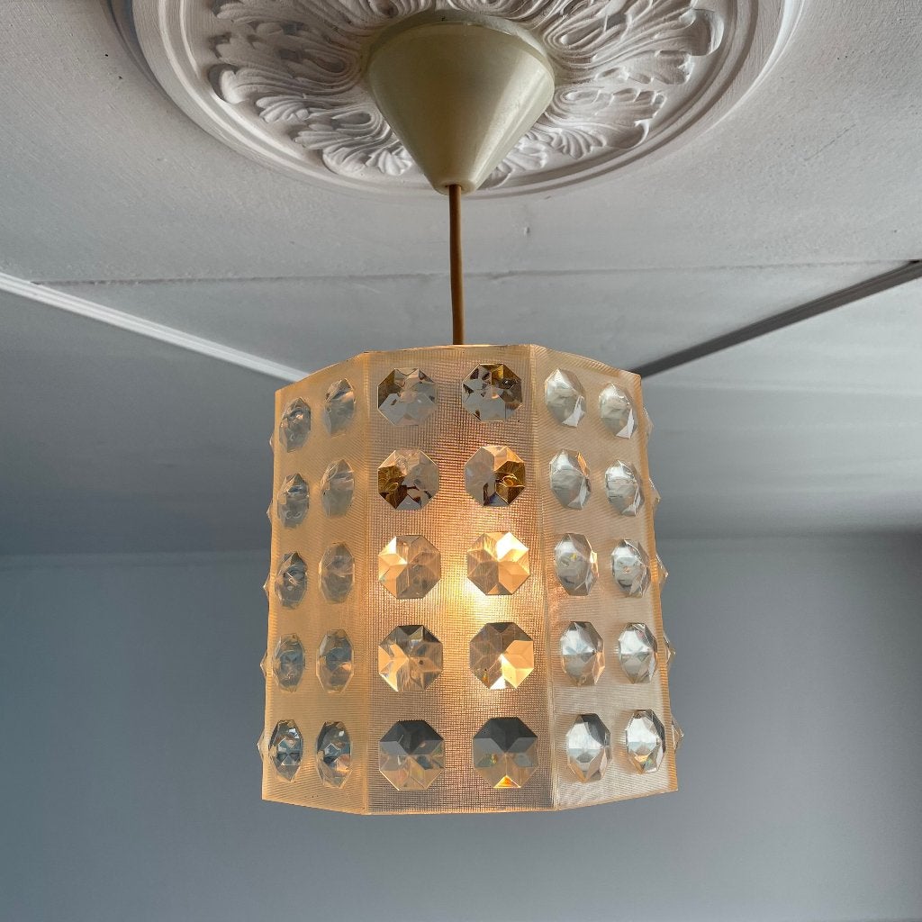 vintage jaren 60 kunstof hanglamp, Kunststof, Ophalen of Verzenden, Zo goed als nieuw, Nvt