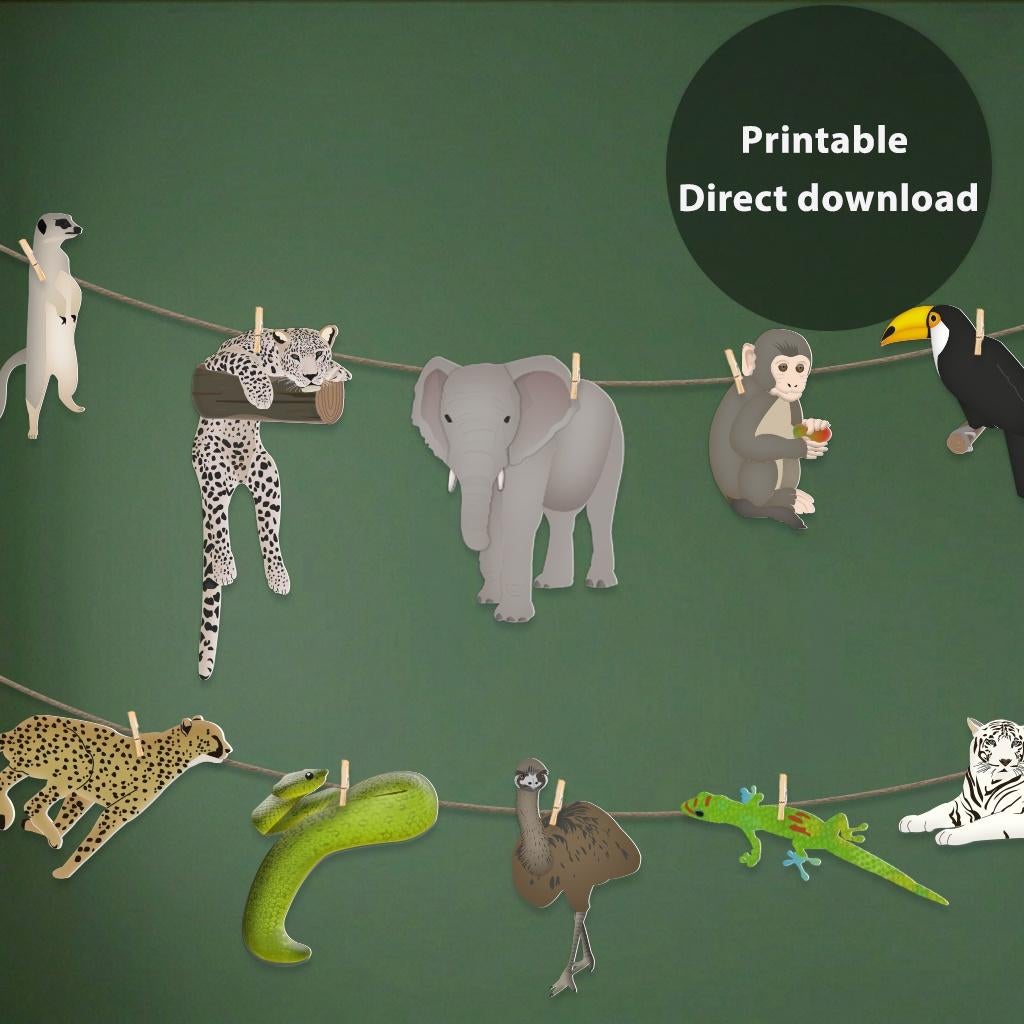 Jungle dieren slinger printable - Safari dieren slinger, Verzenden, Nieuw, Wanddecoratie