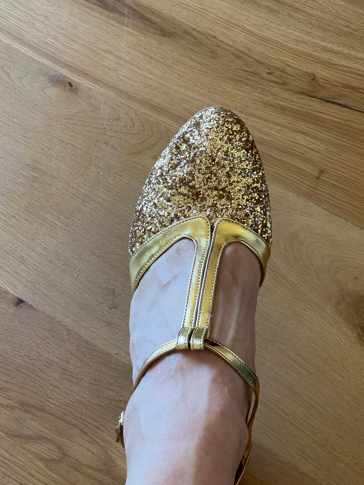 Gouden glitter dansschoenen maat 40/41, Ophalen of Verzenden, Gedragen, Geel, Dansschoenen