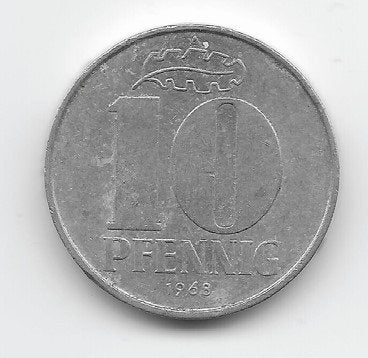 DDR 10 pfennig 1968 KM# 10, Verzenden, Duitsland, Losse munt