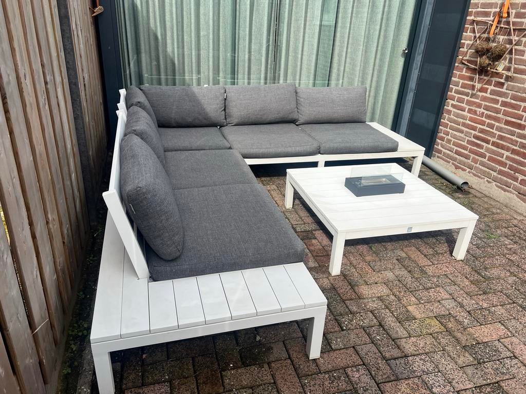 Lounge set Intratuin - Wit met grijze kussens, Ophalen, 5 zitplaatsen, Gebruikt, Aluminium