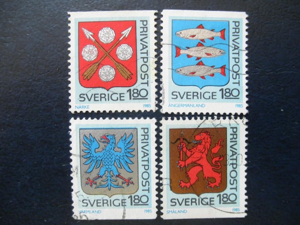 Postzegels Zweden 1985 wapenschilden - vissen, vogels., Ophalen of Verzenden, Zweden, Gestempeld