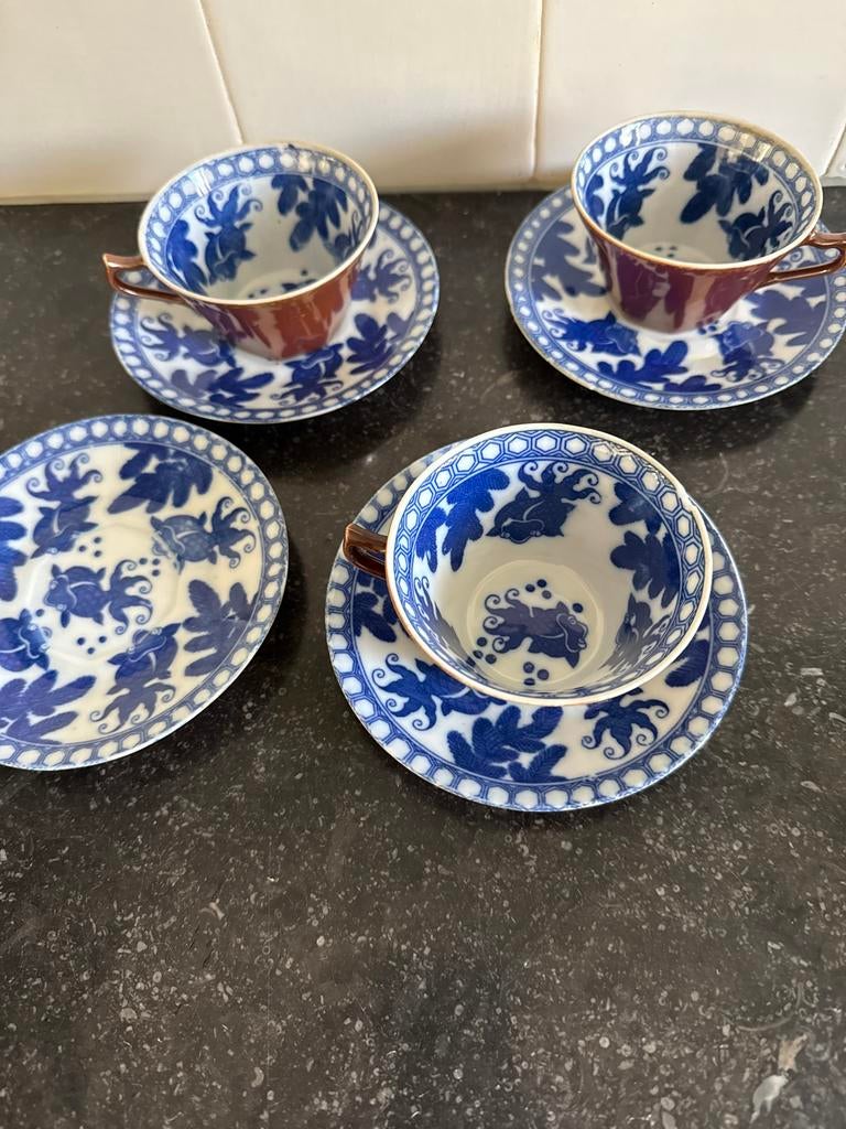 Porseleinen kop en schotels, Batavia Brown, Koi Karpers, Ophalen of Verzenden
