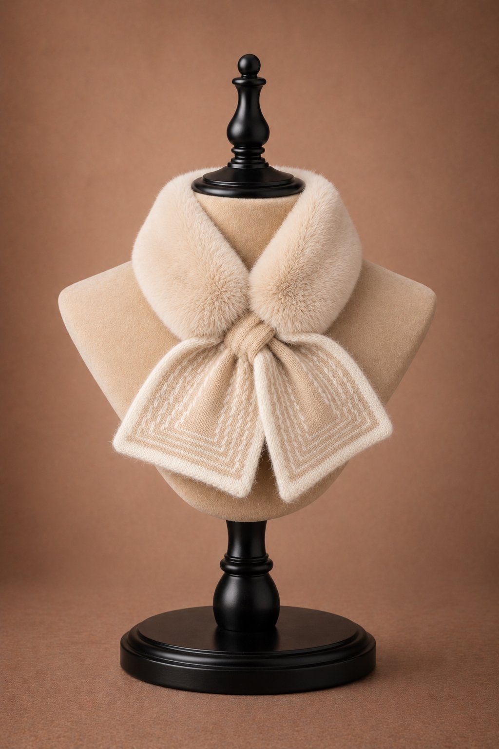 Luxe Beige Faux Fur Sjaal met Gebreide Details, Ophalen of Verzenden, Nieuw, Maat 42/44 (L), Sjaal
