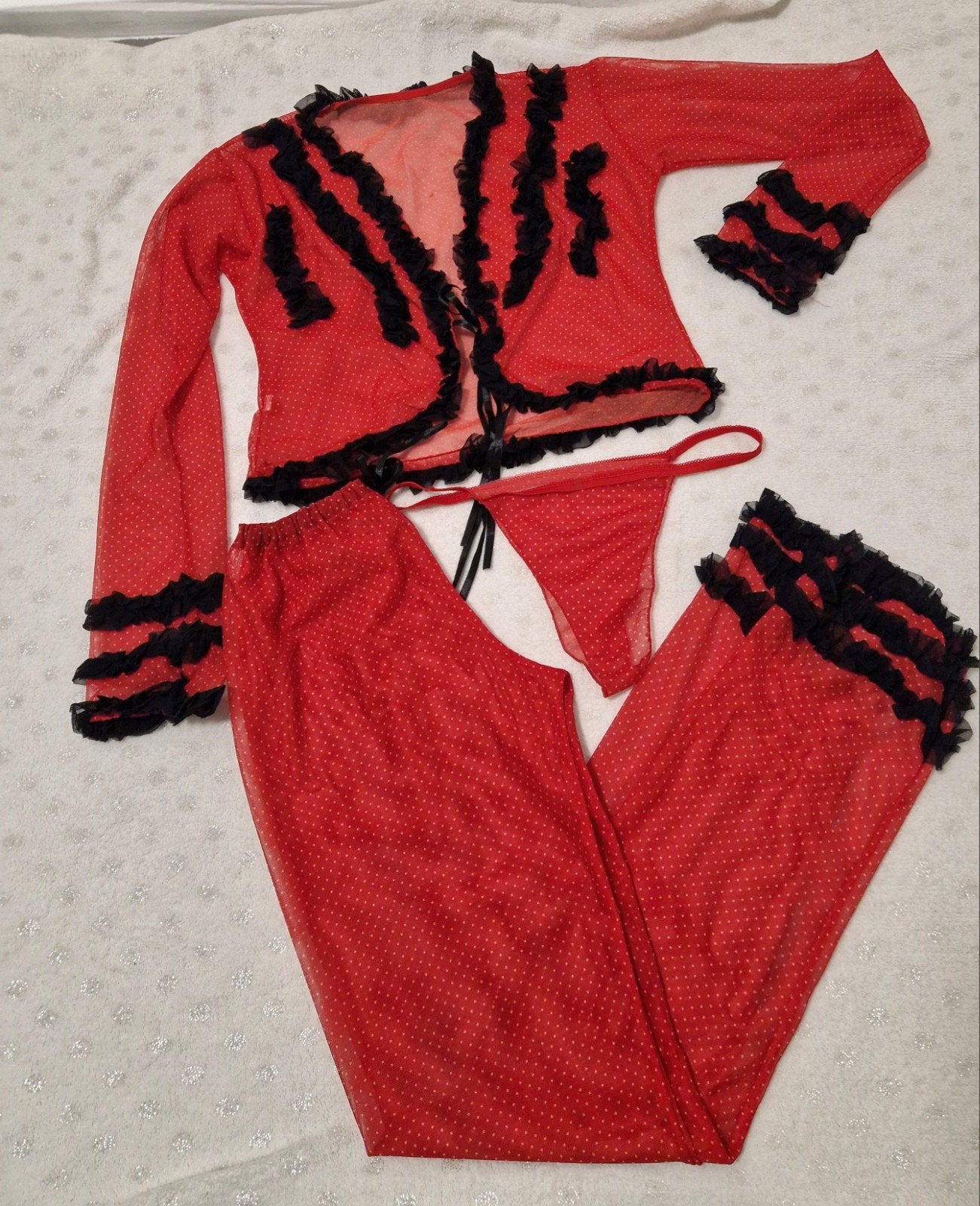 Rode 3-delige lingerie set (One Size), Kleding | Dames, Ophalen of Verzenden, Nieuw