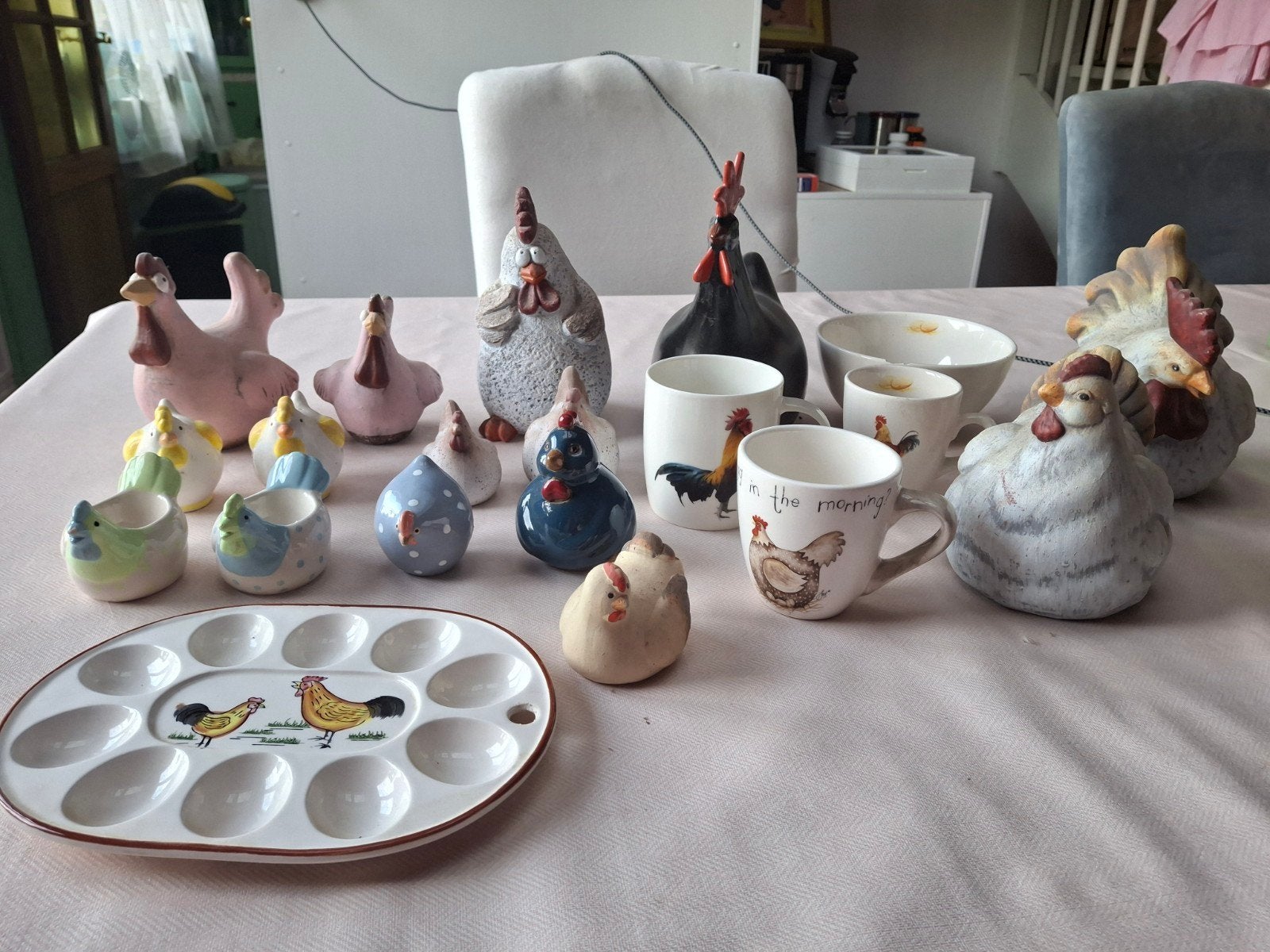 Verzameling kippen servies en decoratie, Gebruikt, Keramiek, Ophalen of Verzenden, Landelijk/Boerenbont