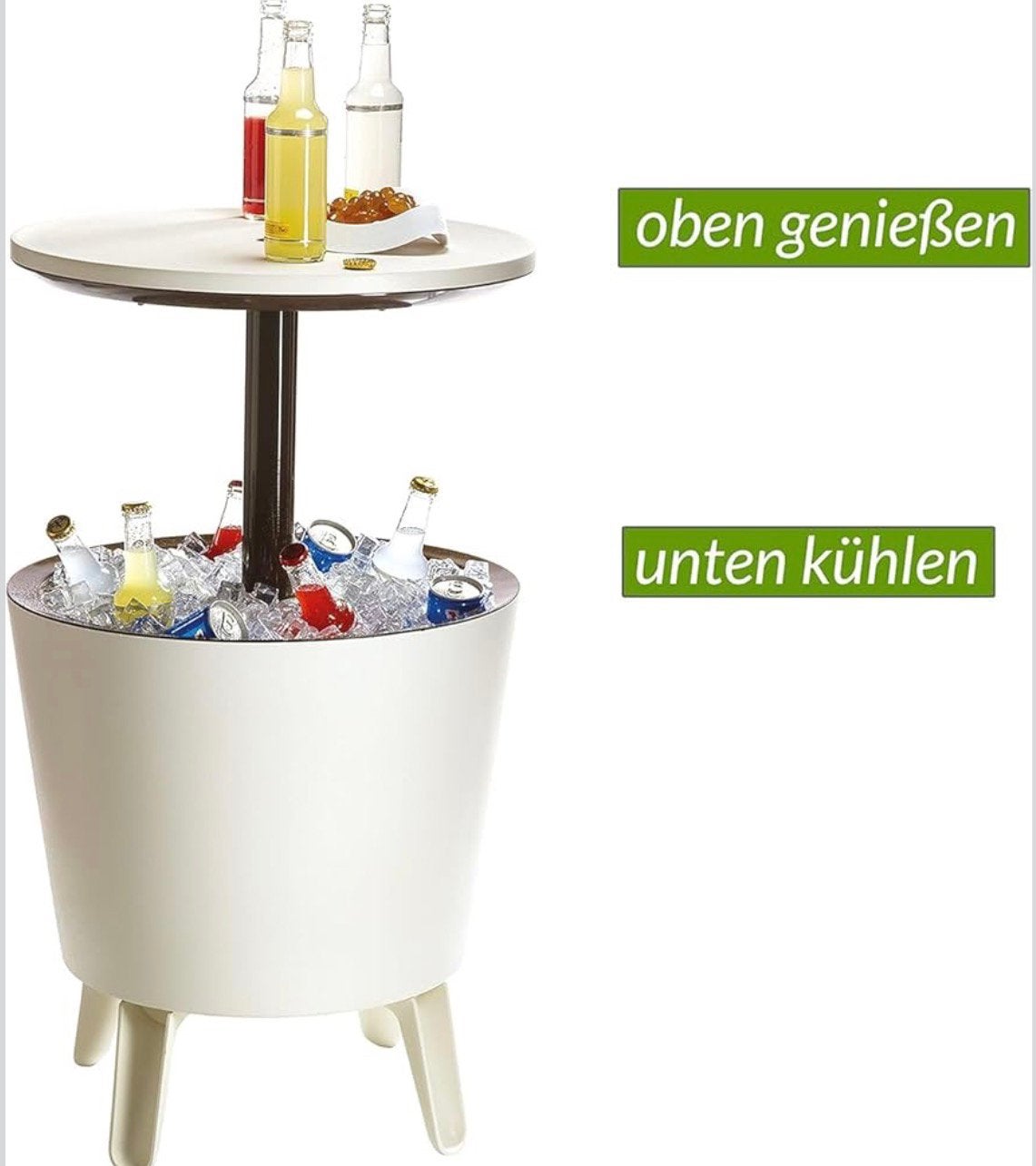 Keter Coolbar - Koelbox bijzettafel voor buiten - wit, Ophalen, Gebruikt, Rond, Kunststof