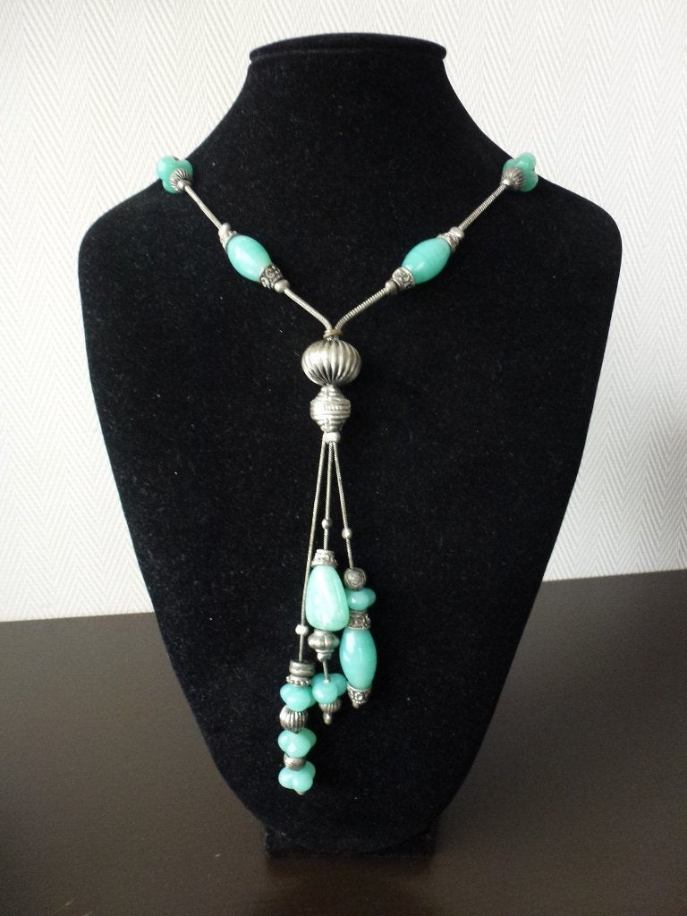Prachtige lange ketting Art Deco stijl, met turquoise stenen, Overige materialen, Verstelbaar, Overige kleuren, Ophalen of Verzenden