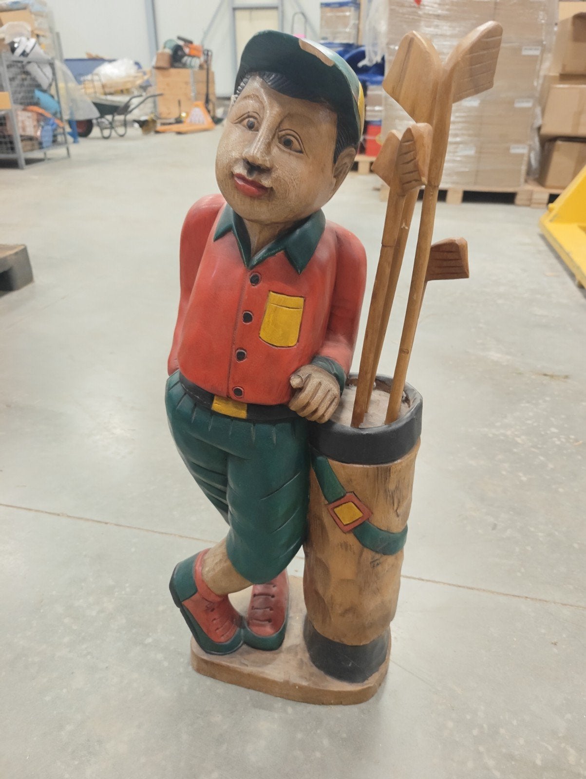 Houten golfspeler beeld - Handgesneden decoratie, Ophalen of Verzenden, Beeld, Hout, Meerkleurig