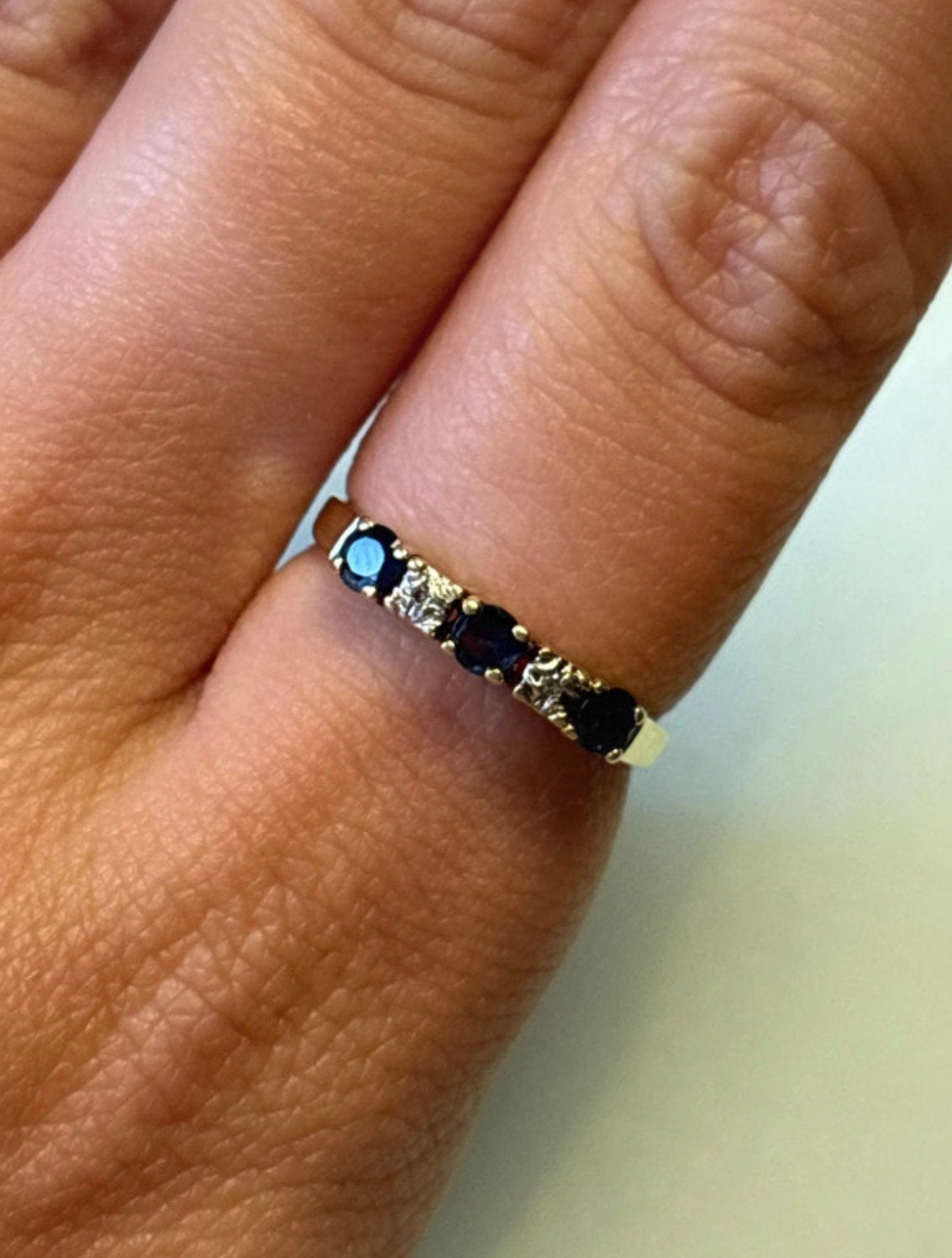 Vintage 14 karaat eternity ring met saffier en diamant, Dame, Goud, Goud, Met edelsteen