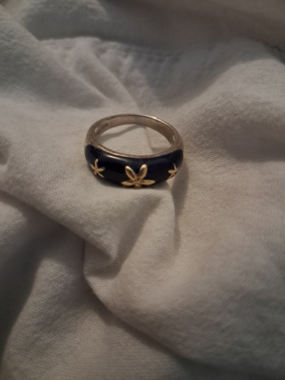 Vintage Zilveren Limoges Emaille Ring – Sterrenhemel, 18 tot 19, Ophalen of Verzenden, Dame, Zilver