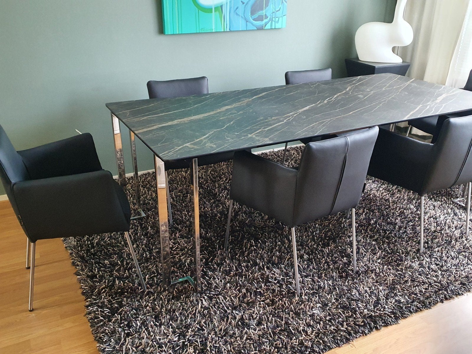 6 LABEL design armstoelen in zwart leer rvs poten kuip stoel, Ophalen, Artifort leolux stijl, Gebruikt, Zwart