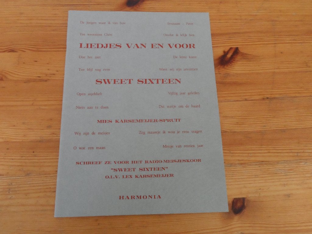 Liedjes van en voor sweet sixteen - karsemeijer - spruit, Muziek en Instrumenten, Bladmuziek, Zang, Nieuw, Ophalen of Verzenden