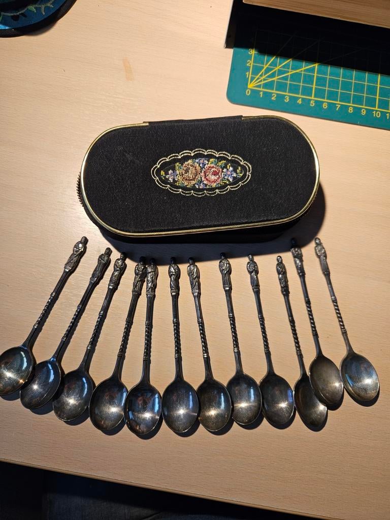 12 zilveren Apostellepeltjes 1920-1930, Antiek en Kunst, Ophalen of Verzenden