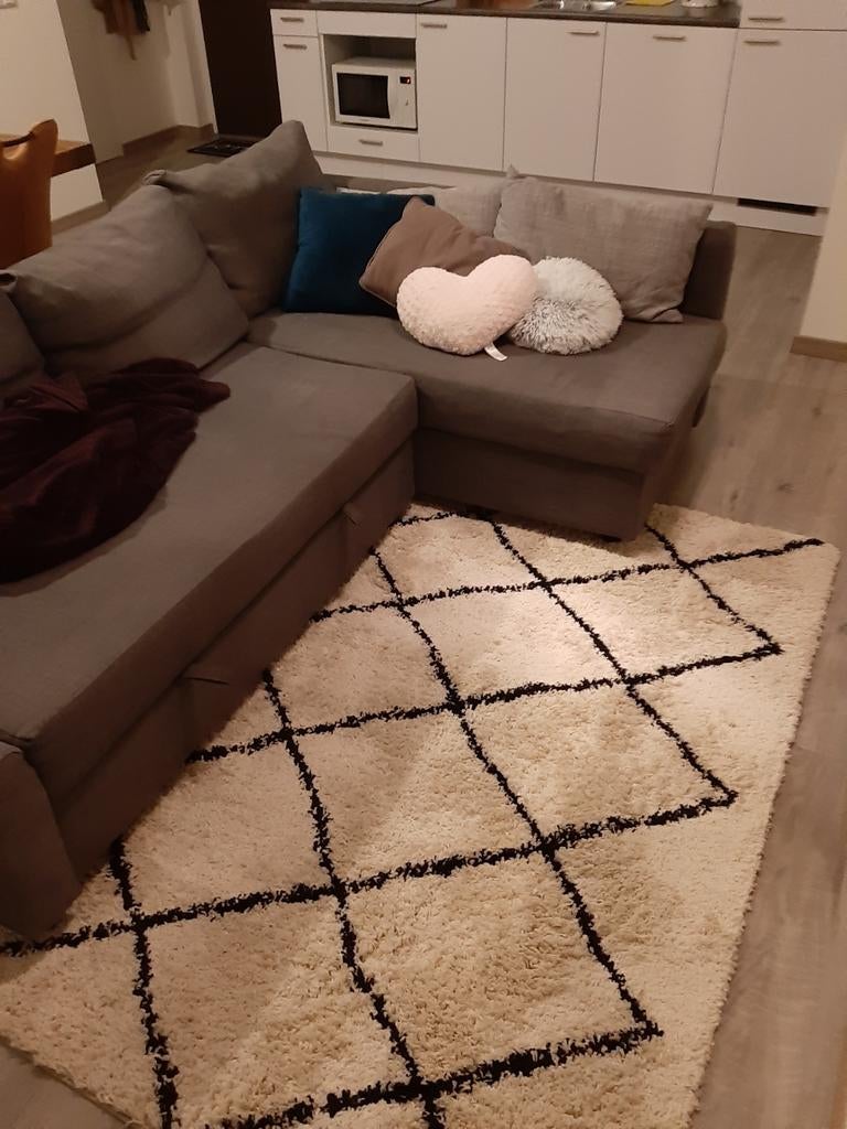 Vloerkleed 133x190cm wit met motief, Ophalen, 200 cm of meer, Zo goed als nieuw, Zwart