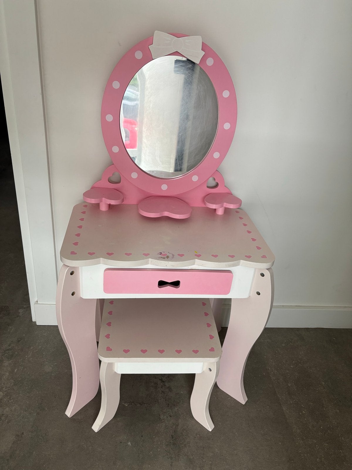 Roze kaptafel met krukje voor kinderen, Ophalen, Gebruikt, Meisje