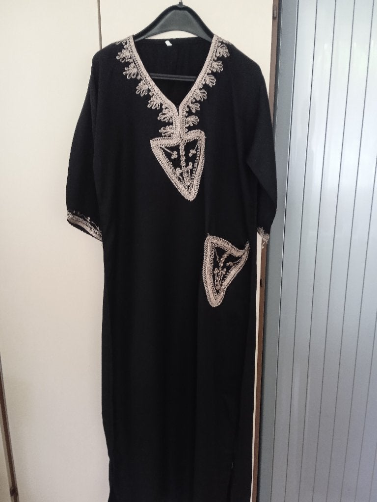 Marokkaanse katoenen kaftan huisjurk (M), Maat 38/40 (M), Zwart, Marokko, Ophalen of Verzenden