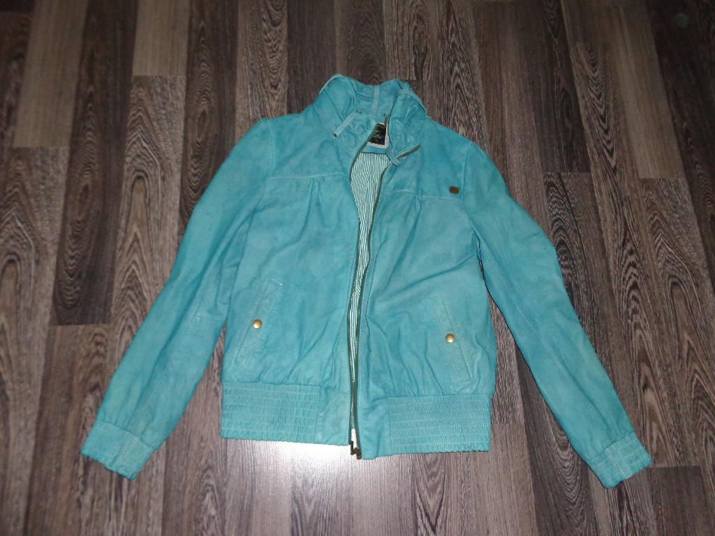 turqouise leren damesjas, PEPE JEANS (maat L), Ophalen of Verzenden, Gedragen, Maat 42/44 (L), Overige kleuren