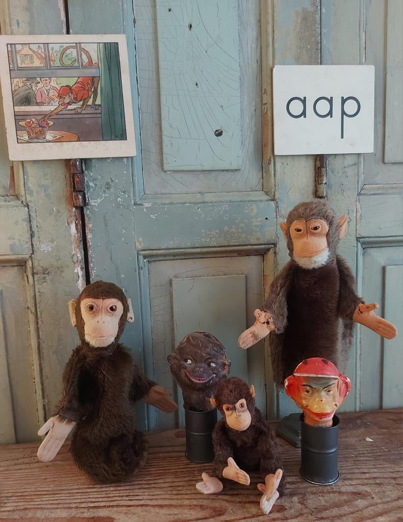 5 x oude aap apen koppen apenkoppen, Ophalen of Verzenden