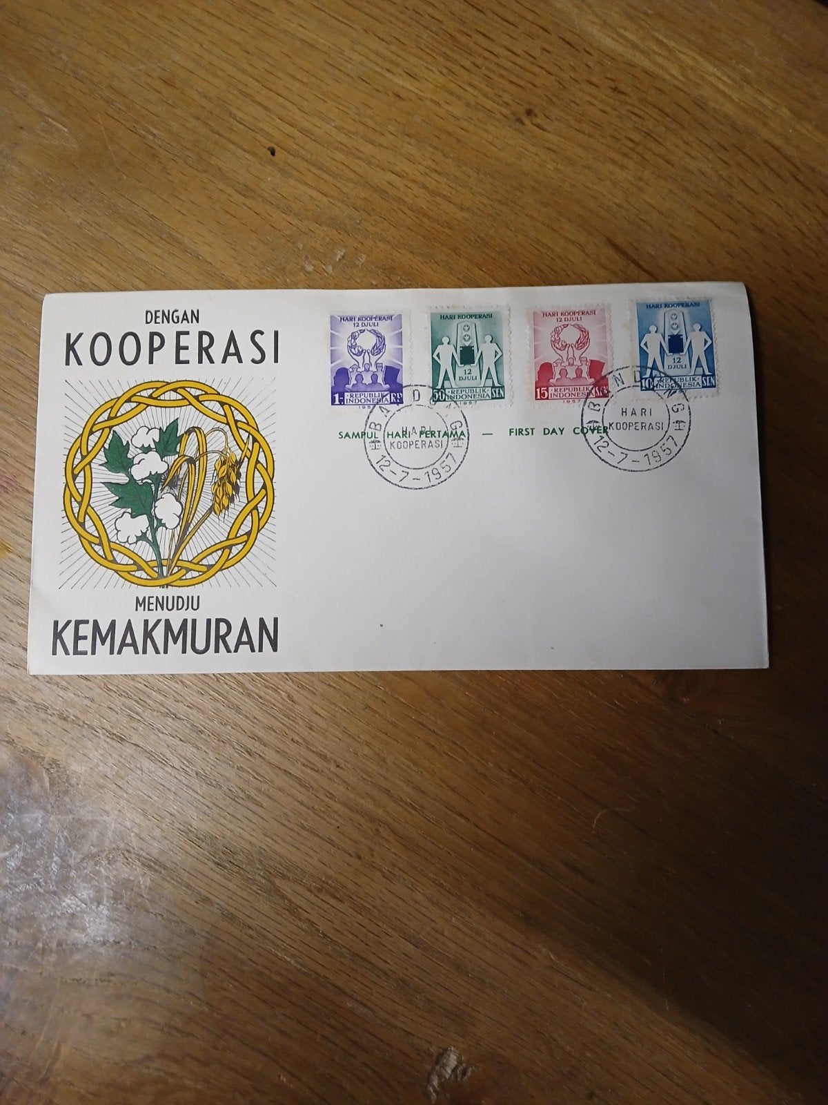 Eerste Dag Envelop Indonesië 1957 - Hari Pertama Kooperasi, Ophalen of Verzenden, Beschreven, Rest van de wereld