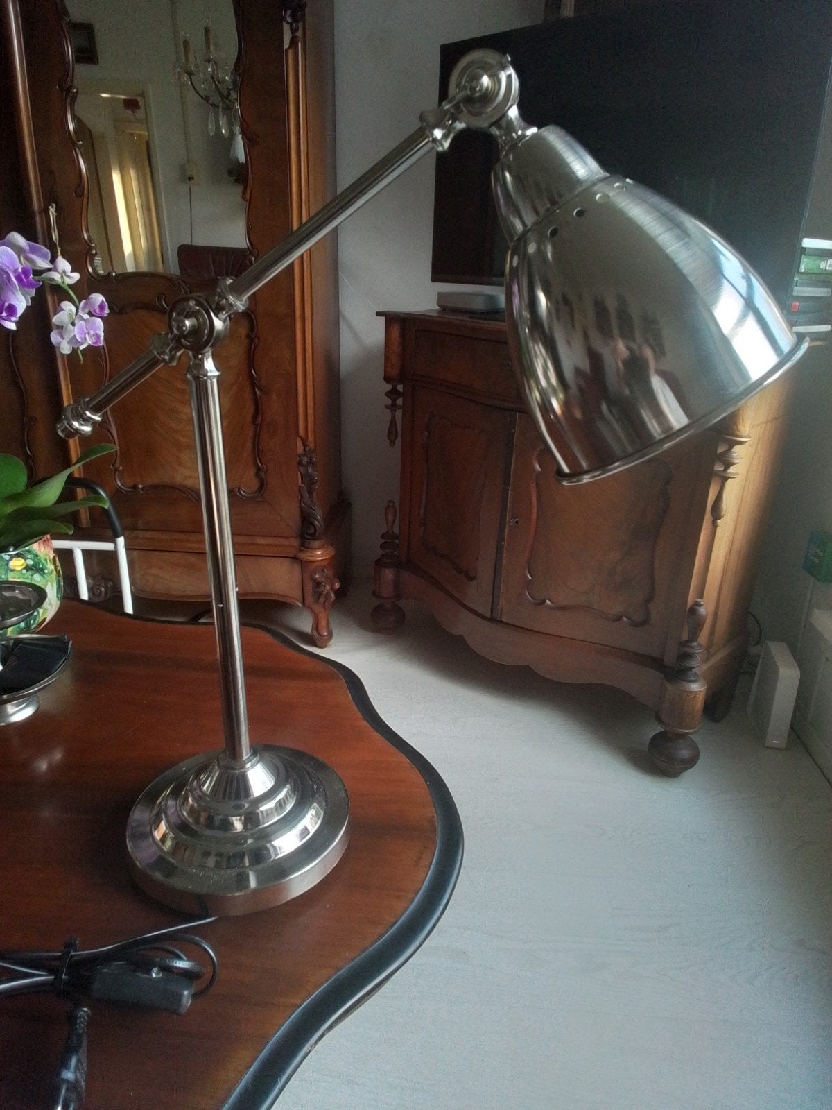 Zware verchroomde bureaulampen - 2 verschillende modellen, Bureaulamp, Ophalen of Verzenden, Metaal, Zilver