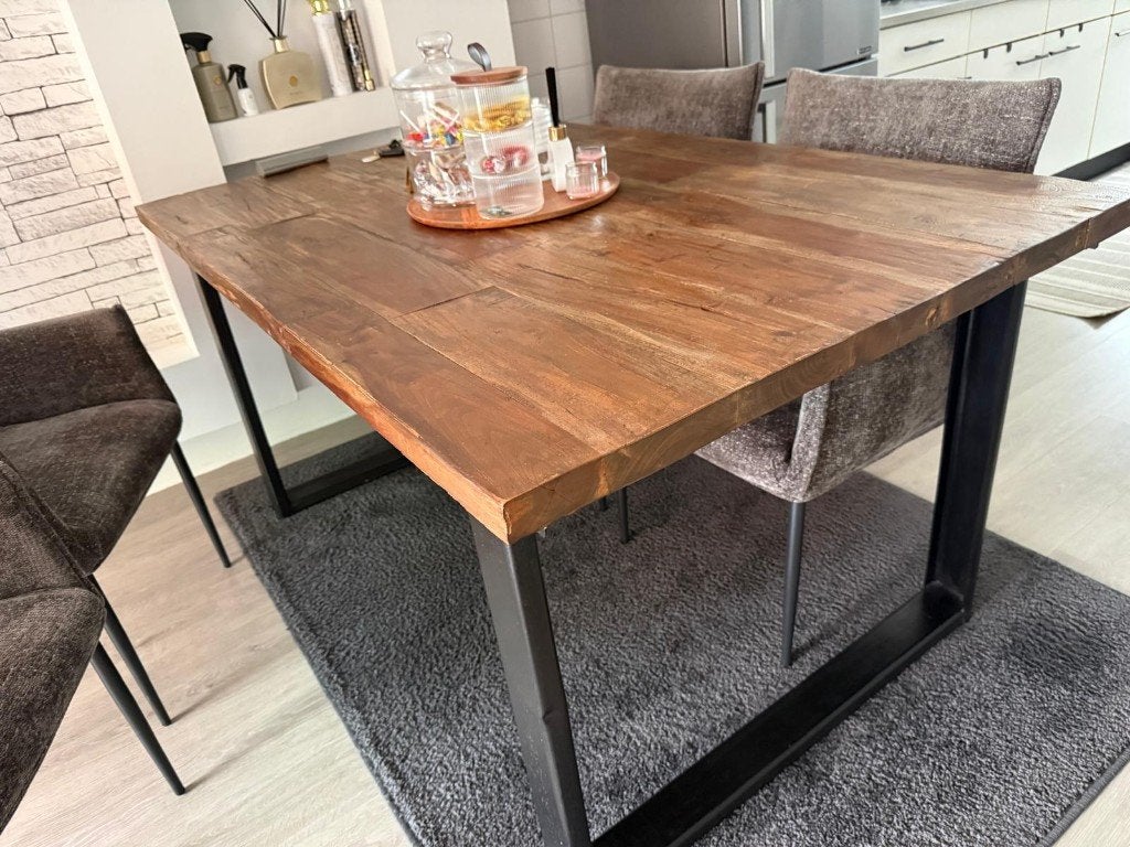 Eettafel mango hout, Huis en Inrichting, 50 tot 100 cm, Zo goed als nieuw, Vijf personen of meer, 150 tot 200 cm