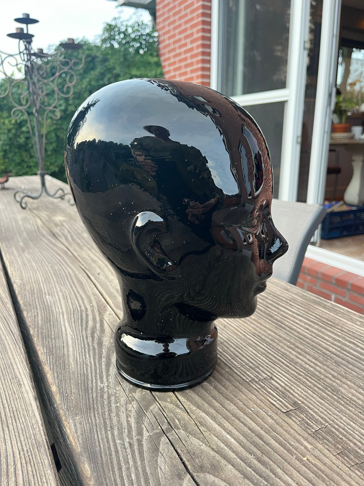 Zwart glazen hoofd - Mannequin hoofd, Huis en Inrichting, Zwart, Ophalen of Verzenden, Zo goed als nieuw, Modern