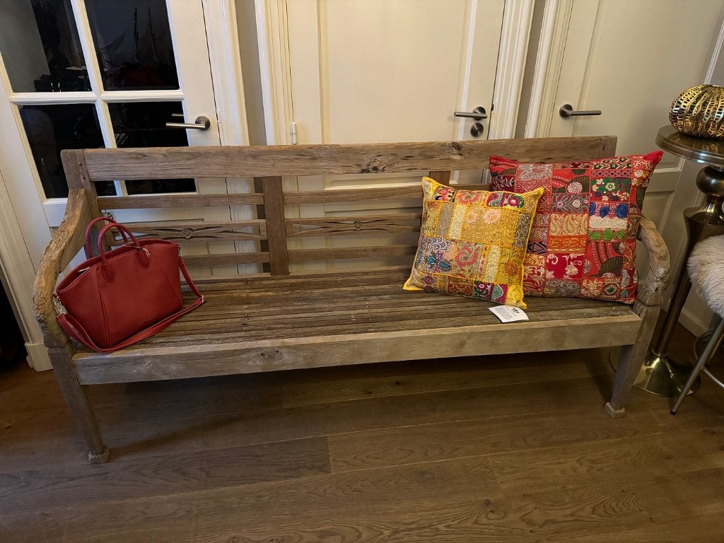 Oude massief TEAK BANK 201 cm tuinbank halbank, Ophalen