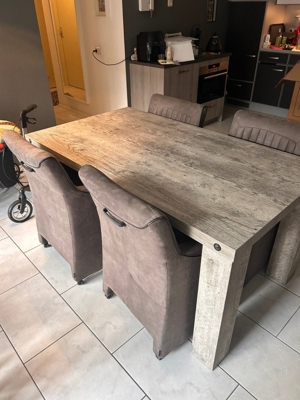 4 MXSofa eetkamer stoelen met wieltjes, Ophalen, Gebruikt, Overige kleuren, Leer
