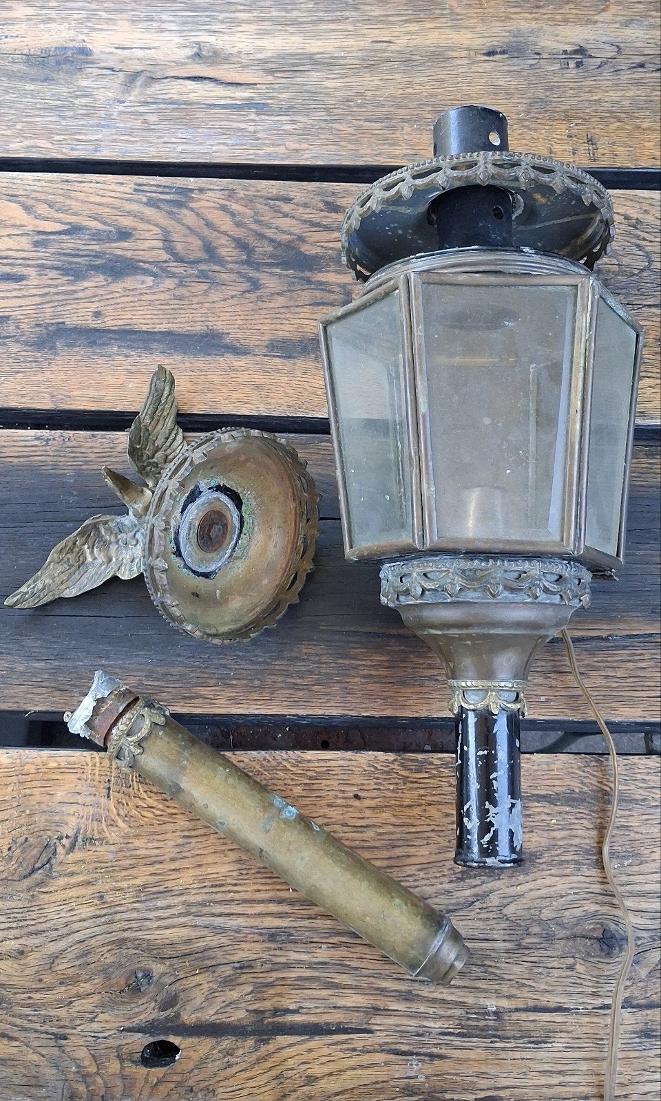 Antieke koetslamp met adelaar. Met muurbevestiging., Ophalen of Verzenden