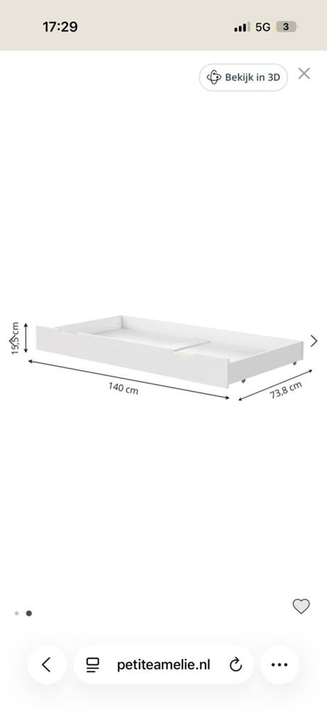 Nieuw petit amelie ONDERSCHUIFLADE  PEUTERBED 140X70 WIT, Ophalen of Verzenden, Nieuw, 140 tot 160 cm, 70 tot 85 cm