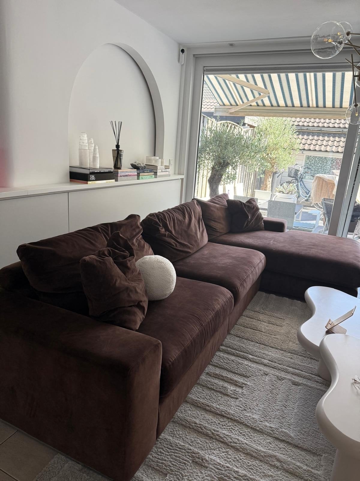 Comfortabele bruine hoekbank met chaise longue, Ophalen, Modern, Comfortabel, Gebruikt, Hoekbank