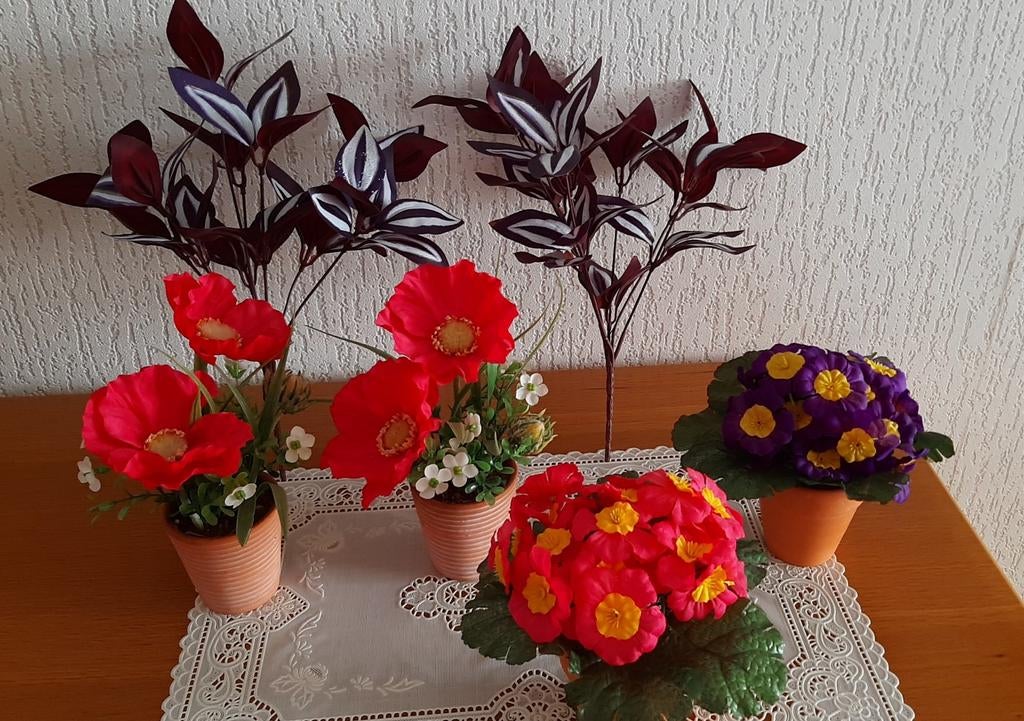 4 Kunstplantjes en 2 Kunsttakken, Binnen, Onderhoudsvrij, Kunstplant, Ophalen of Verzenden