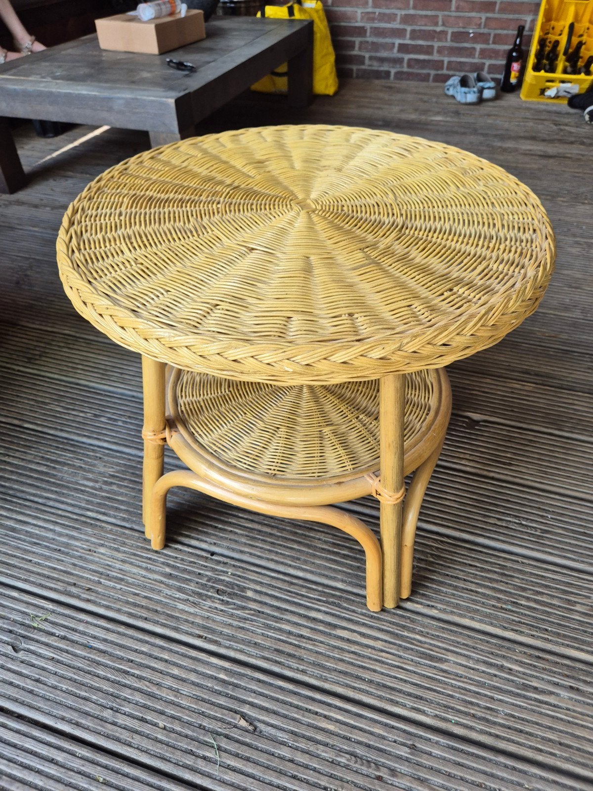 Rotan bijzettafel met extra plank, Overige materialen, Minder dan 55 cm, Gebruikt, Rond