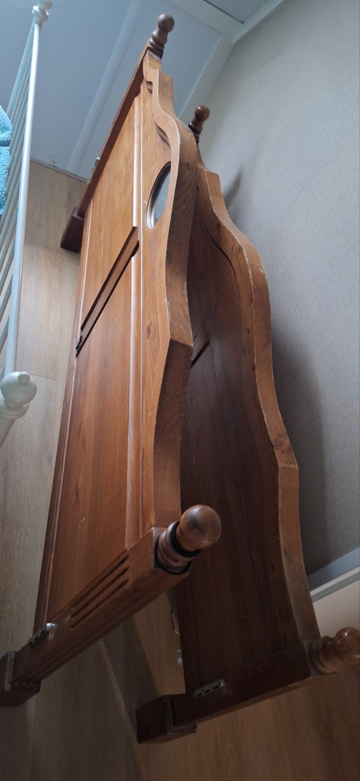 Eikenhouten bed 180x200 met spiegel in hoofdbord, Antiek en Kunst, Antiek | Meubels | Bedden, Ophalen of Verzenden