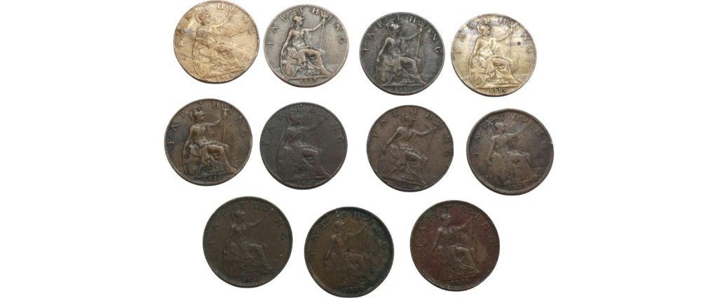 11 farthings 1916 tot 1935, Groot-Brittannie, George V, Ophalen of Verzenden, Overige landen, Setje