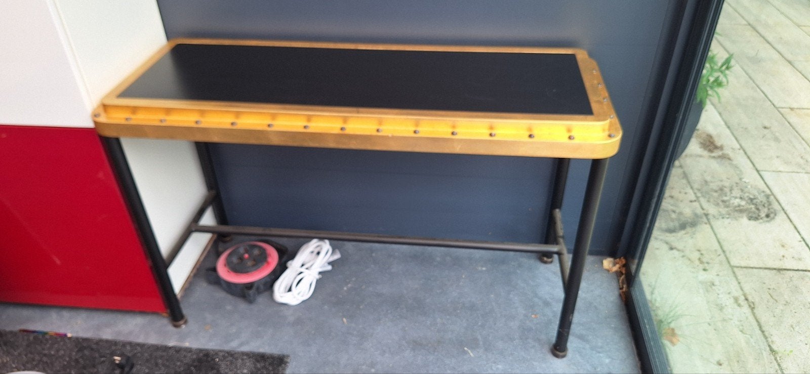 Industriële Console Tafel - Zwart met Goud sidetable, Ophalen, Gebruikt, 100 tot 150 cm, Overige materialen