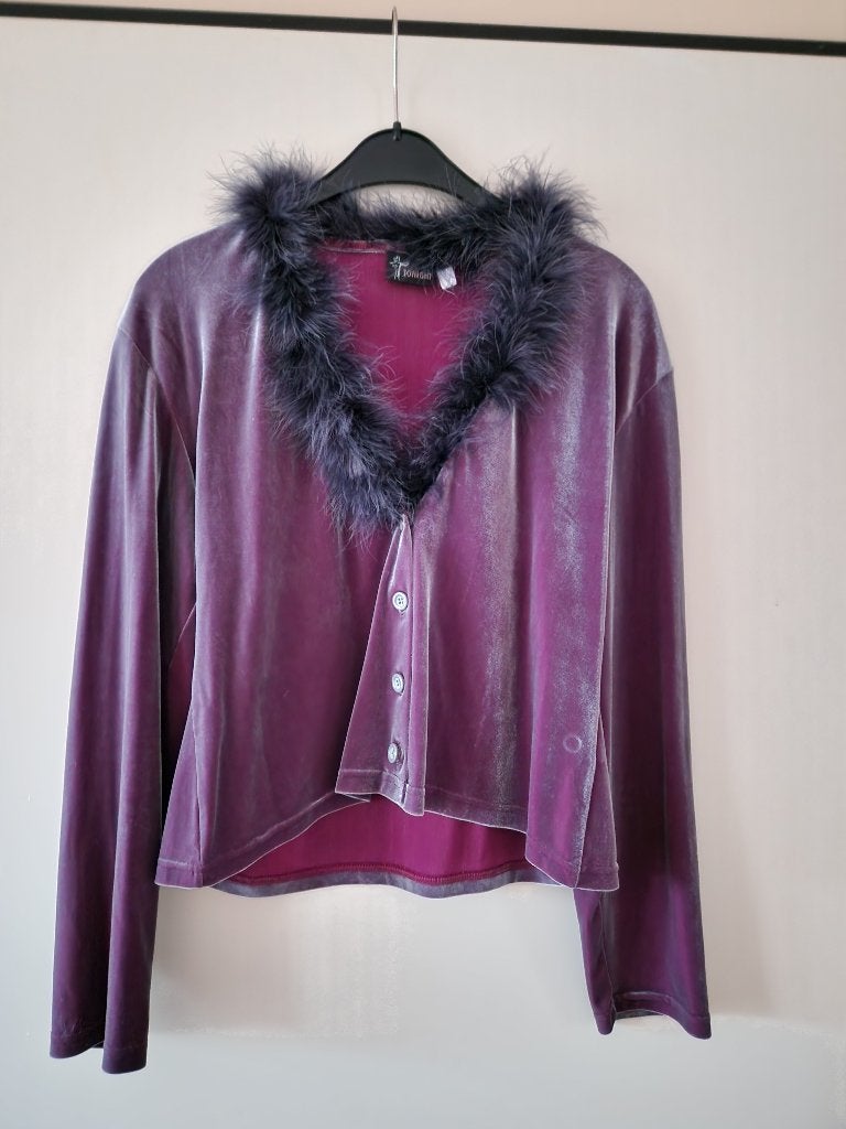 Schattig vestje met veren kraag (Vintage, maat 44), Kleding | Dames, Ophalen of Verzenden, Gedragen, Maat 42/44 (L), Paars