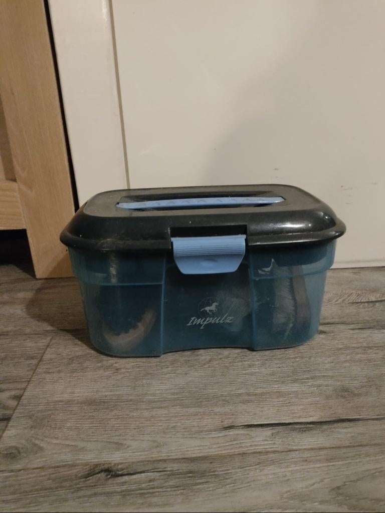 Poetskist(blauw) met 6 borstels, Dieren en Toebehoren, Paarden en Pony's | Verzorgingsproducten, Ophalen of Verzenden, Zo goed als nieuw