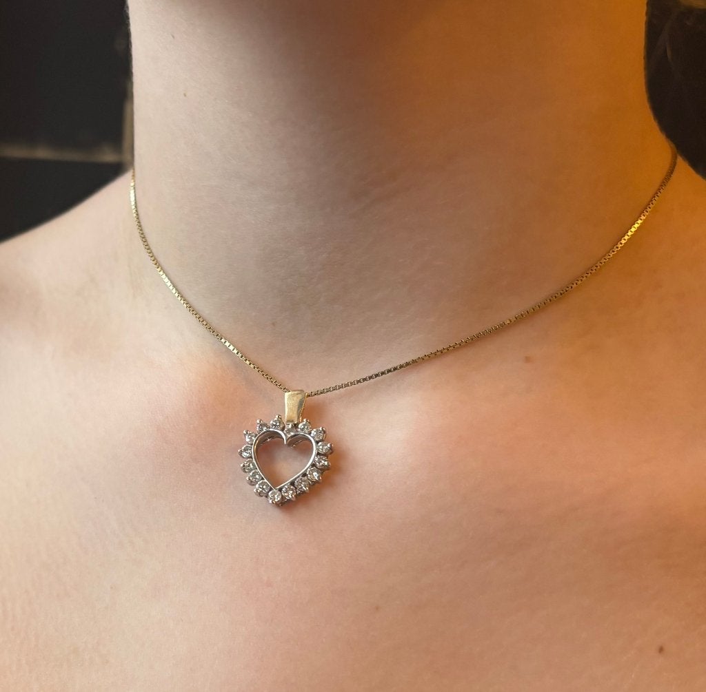 Hart 16 diamanten luxe 14k gouden ketting hanger briljant, Voordeelsieraden, Ophalen of Verzenden, Zo goed als nieuw, Hart