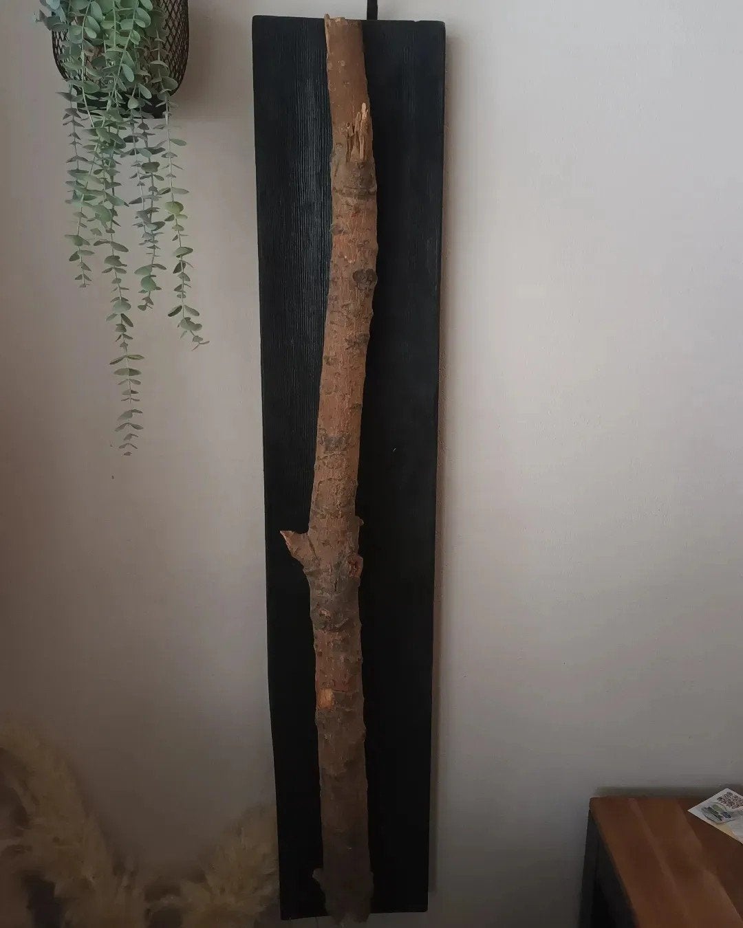 Unieke handgemaakte wandlamp van boomtak met LED, Ophalen, Gebruikt, Zwart, Indirect licht