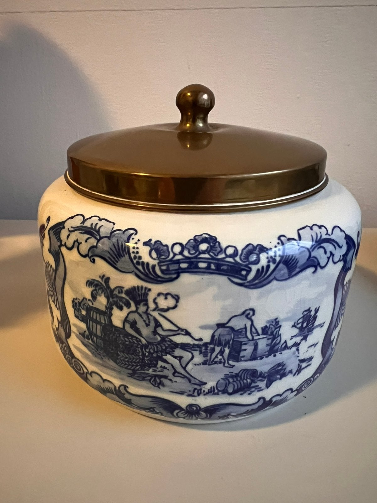 Goedewaagen Gouda tabakspot 1463 Delfts blauw messing deksel, Ophalen of Verzenden