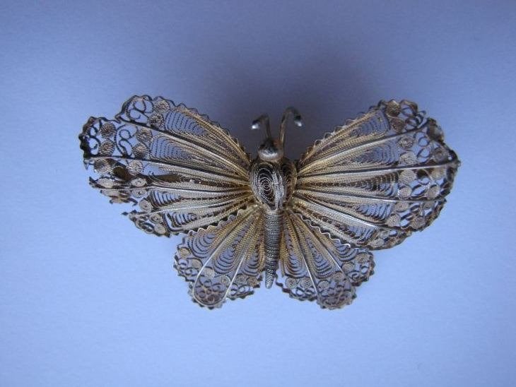 Zilveren vlinder, Verzenden, Zilver, Broche, Verguld