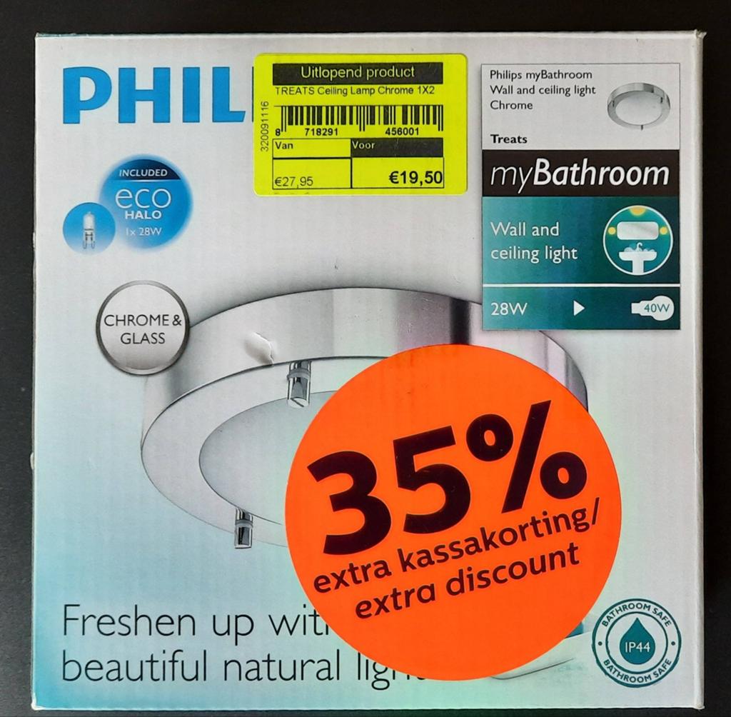 Philips myBathroom wall/ceiling lamp Chrome IP44, Ophalen, Nieuw, Modern, Badkamer