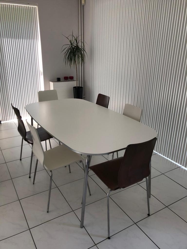 Grimle Ikea tafel en 6 Gibert Ikea stoelen, Ophalen, Gebruikt, Rechthoekig, 50 tot 100 cm