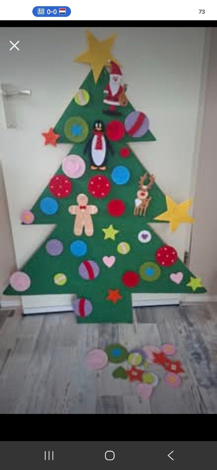 kerstboom van vilt, op hout, Ophalen