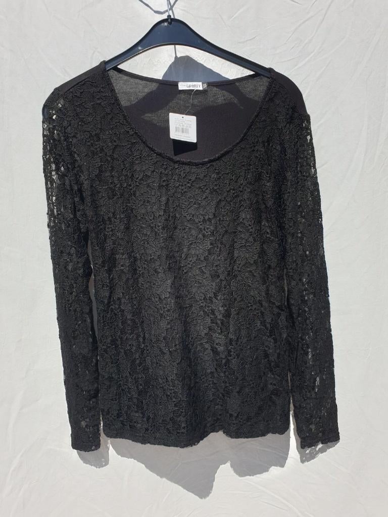 Stoer zwart damesshirt,NIEUW, kanten mouw. Mt XL True Spirit, ., Zwart, Maat 46/48 (XL) of groter, Nieuw