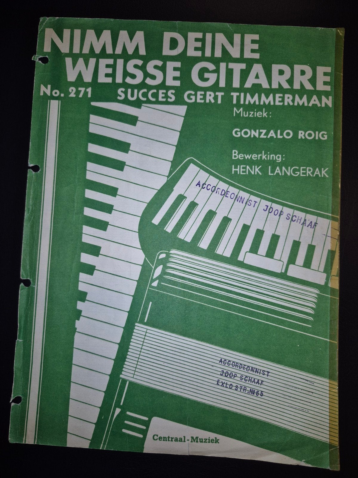Nimm deine weisse Gitarre - nr. 271 Muziekblad Accordeon, Gebruikt, Ophalen of Verzenden, Artiest of Componist, Populair