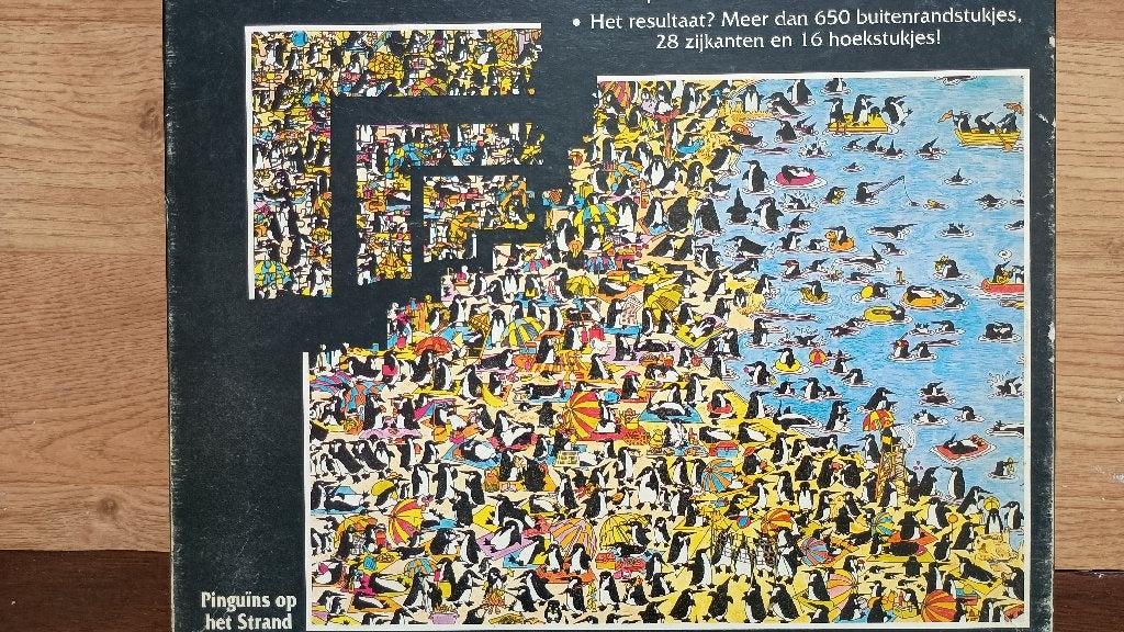 Puzzle 1000 stukjes - Pinguins op het strand MB De hoek 1000, Hobby en Vrije tijd, Ophalen of Verzenden, 500 t/m 1500 stukjes
