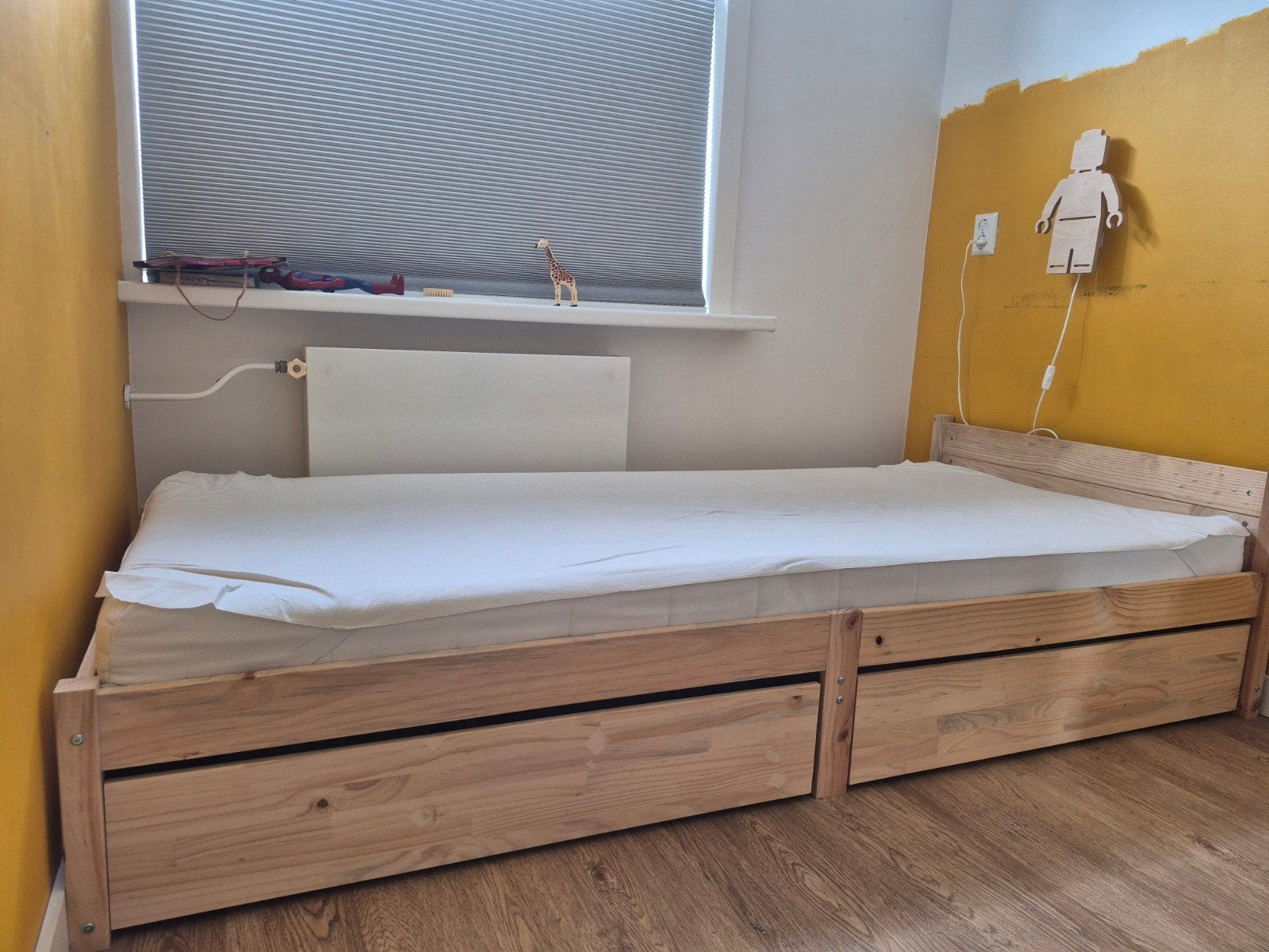 Eenpersoonsbed met opberglades - Hout, Ophalen, Gebruikt, 90 cm, 200 cm